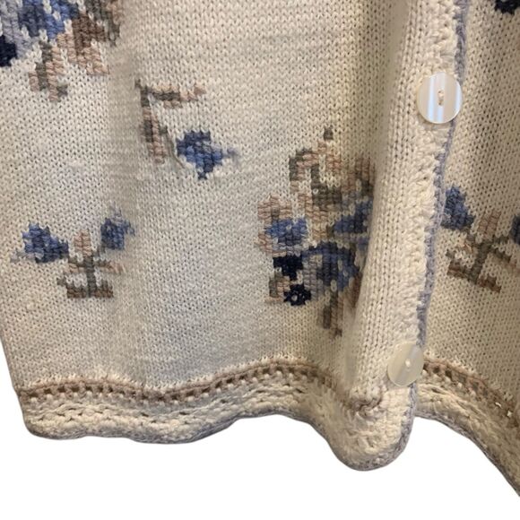 Vintage Weathervane Womens Handknit Crochet Trim Button Up Cardigan M Floral - Picture 4 of 8